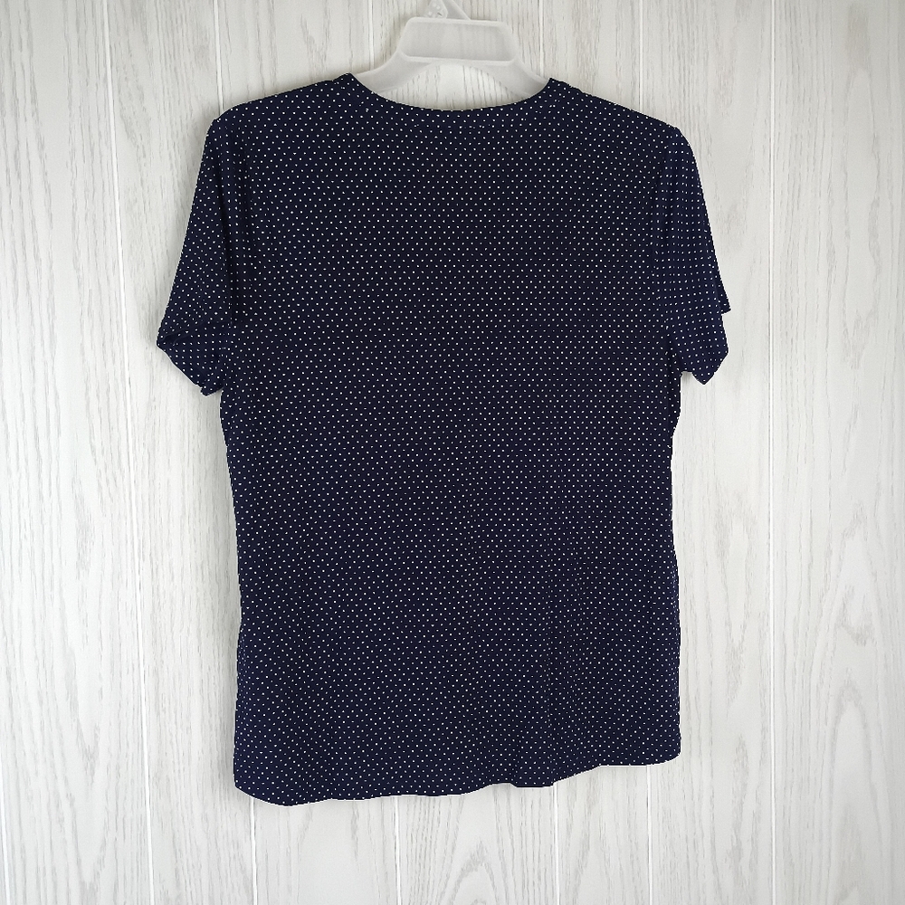 Croft & Barrow size L button up black top w white dots short sleeve blouse - Picture 5 of 11